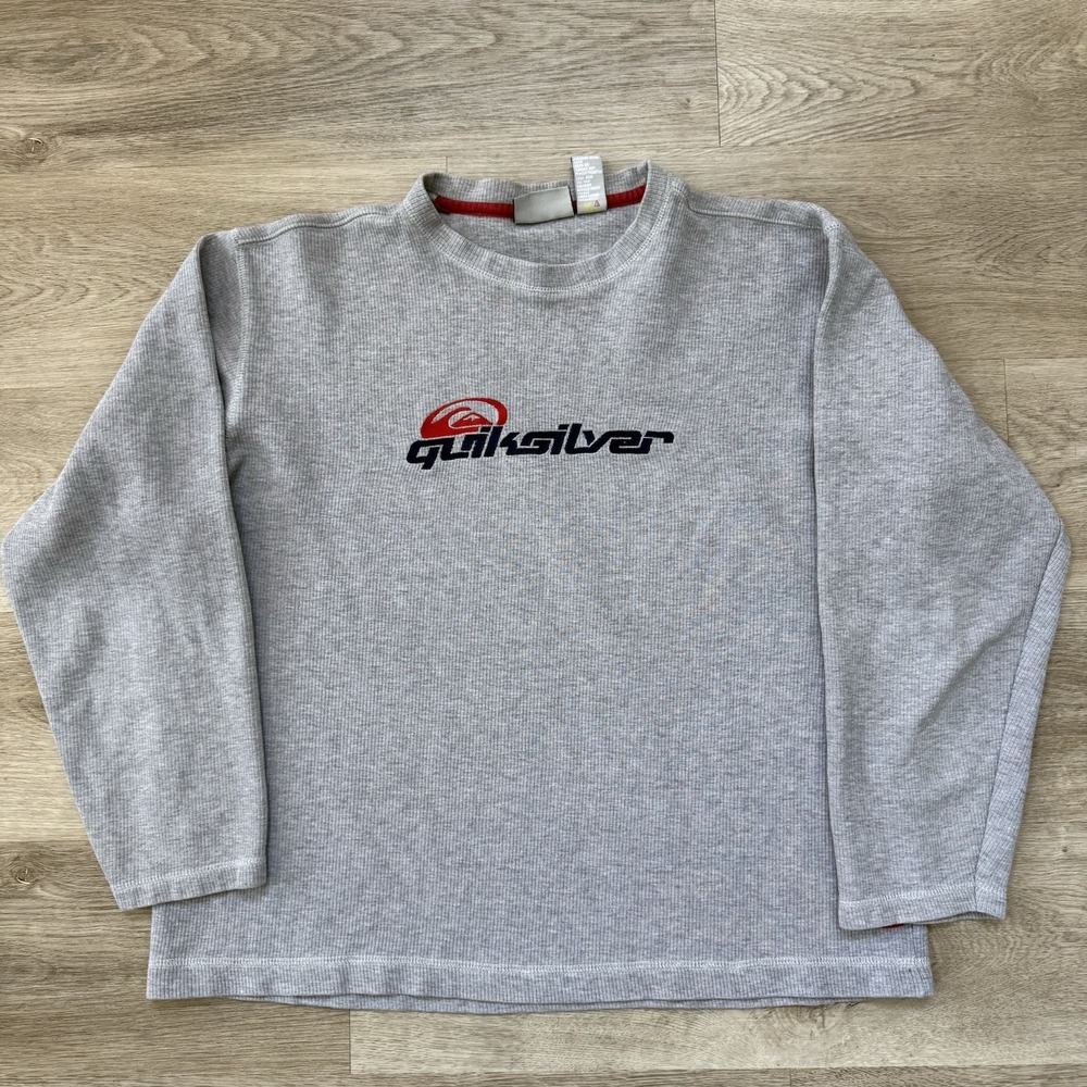 Vintage Y2K Quiksilver Thermal Long Sleeve Shirt Men's Large Gray Waffle Knit